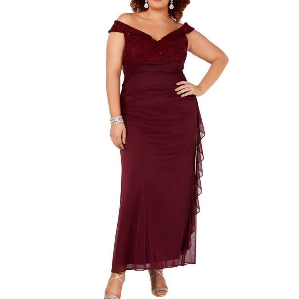 NWT $150 Betsy & Adam Women Plus Size Burgundy Sequin Lace Formal Prom Dress 20W